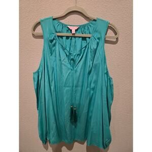 Lilly Pulitzer Women's Teal Cold Shoulder Silk Blouse Size M